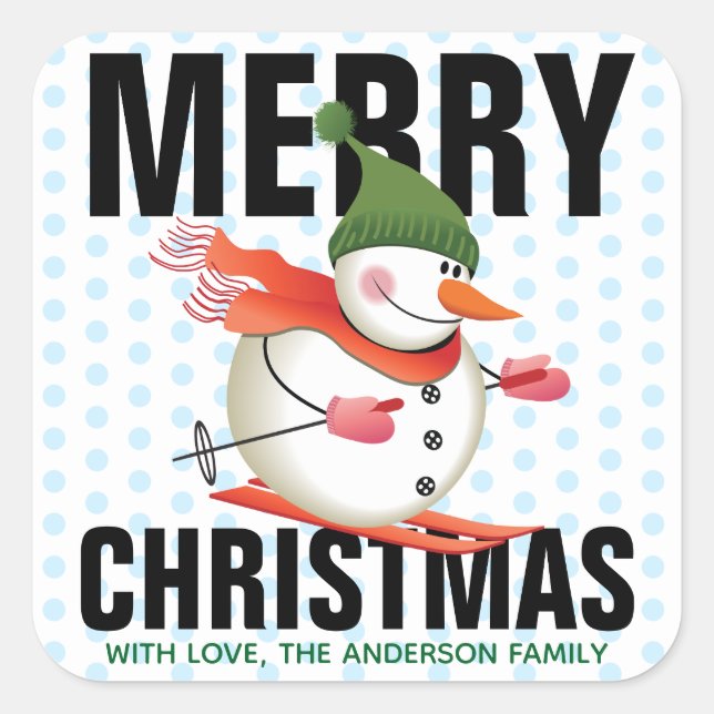 Skiing Snowman Christmas Label (Front)