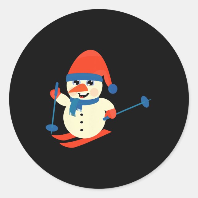 Skiing Snowman  Classic Round Sticker (Front)