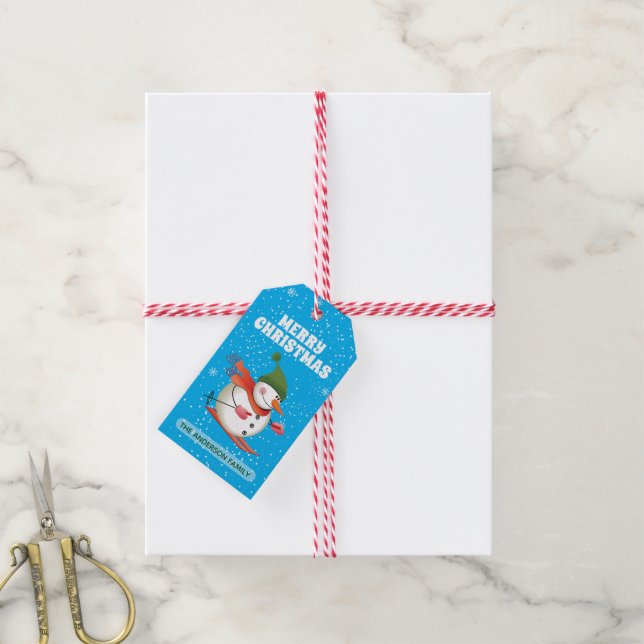 Skiing Snowman Gift Tag (With Twine)