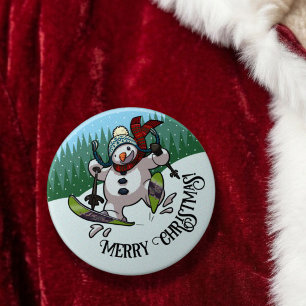 Skiing Snowman Merry Christmas! Stocking Filler 7.5 Cm Round Badge