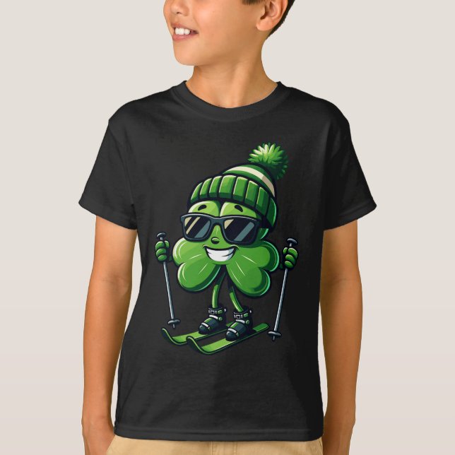 Skiing St Patricks Day Shamrock Clover Irish Men W T-Shirt (Front)