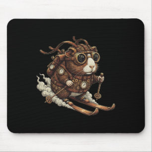 Skiing Steampunk Guinea Pig With Goggles And Gears Mouse Pad