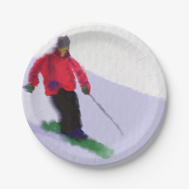 Skiing the Slopes Art Paper Plate (Front)