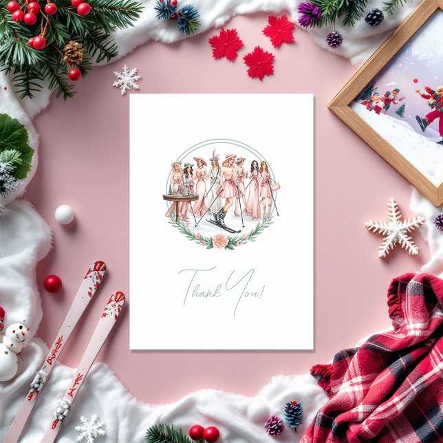 Skiing-Themed Social Club Bachelorette Photo Thank You Card (Skiing-Themed Social Club Bachelorette Photo Thank You Card)
