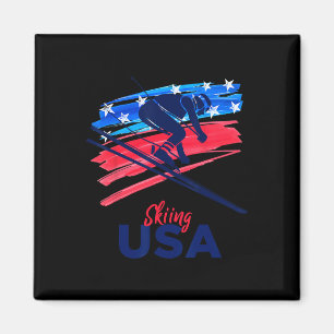 Skiing Usa Support The Team Shirt Usa Flag Skiing  Magnet