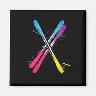 Skiing, Vibrant Design, Crossed Skis Magnet