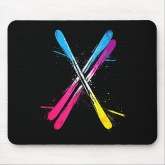 Skiing vibrant design crossed skis mouse pad