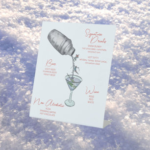 Skiing Watercolor Drinks Bar  Pedestal Sign