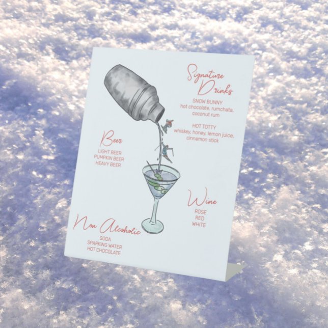 Skiing Watercolor Drinks Bar  Pedestal Sign (Creator Uploaded)