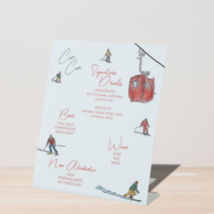 Skiing Watercolor Drinks Bar  Pedestal Sign