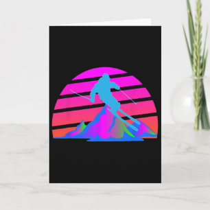 Skiing Winter Skier 80s 90s Retro Pink Slope  Card