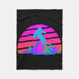 Skiing Winter Skier 80s 90s Retro Pink Slope Fleece Blanket