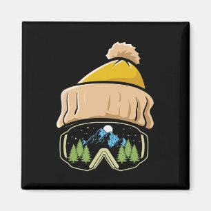 Skiing Winter Sports Ski Hat Snowboard Goggles Sno Magnet
