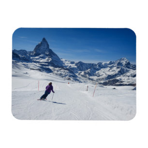 Skiing with Mt. Matterhorn in Zermatt, Switzerland Magnet