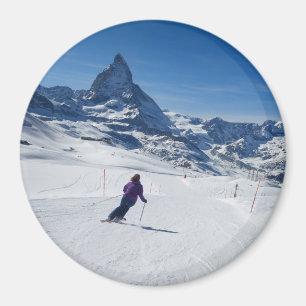 Skiing with Mt. Matterhorn in Zermatt, Switzerland Magnet