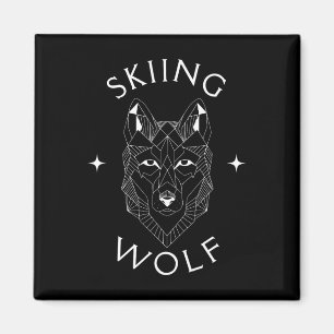 Skiing Wolf Mountain Snow Adventure Winter Sports Magnet