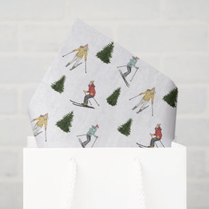 Skiing Women Colorful Watercolor Christmas Pattern Tissue Paper