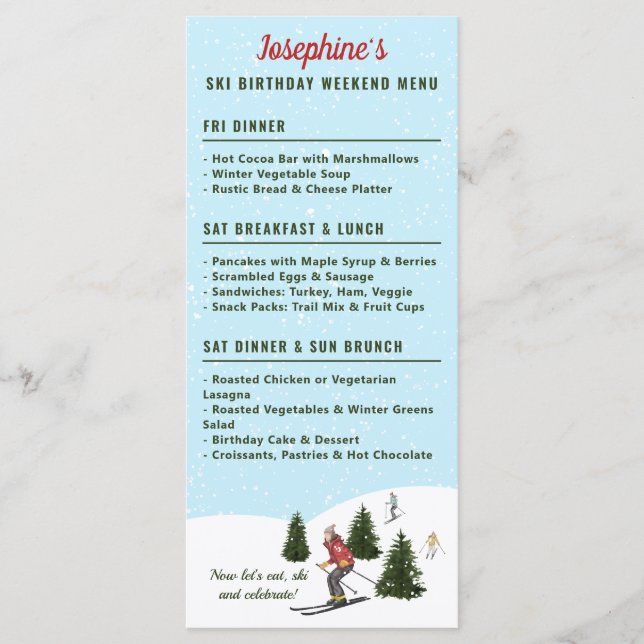 Skiing Women On Slopes Ski Trip Birthday Getaway Menu (Front)
