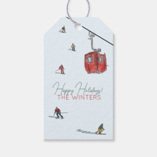 skiing wrapping paper gift tags