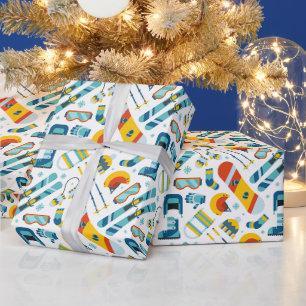 Skiing Wrapping Paper, Snowboarding Gift Wrap