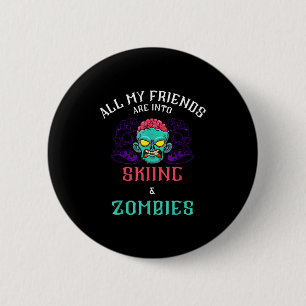Skiing zombie friends snow mountain slope adventur 6 cm round badge
