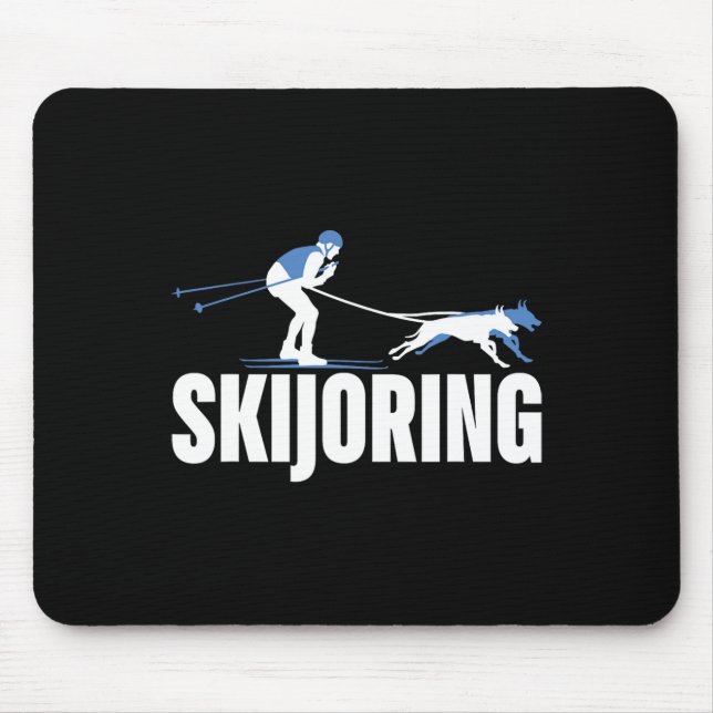 Skijoring Funny Dog Pulling Ski Driving Skiing Lov Mouse Pad (Front)