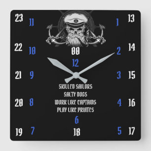 SKILLED SAILORS SALTY DOGS SQUARE WALL CLOCK