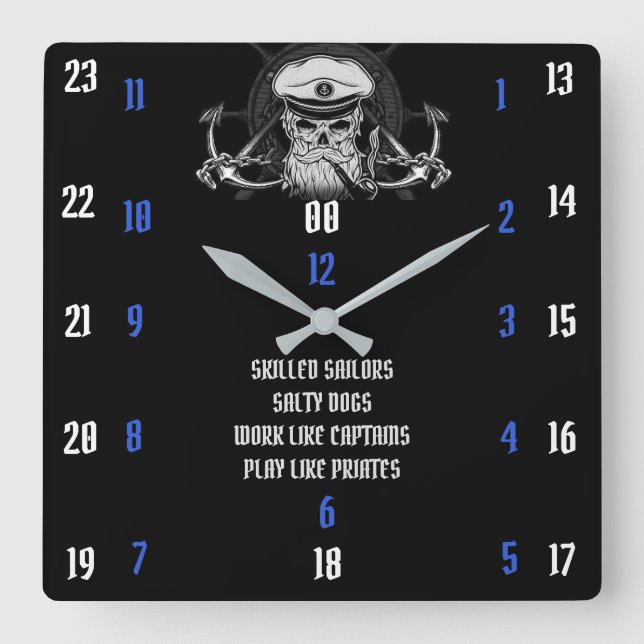 SKILLED SAILORS SALTY DOGS SQUARE WALL CLOCK (Front)