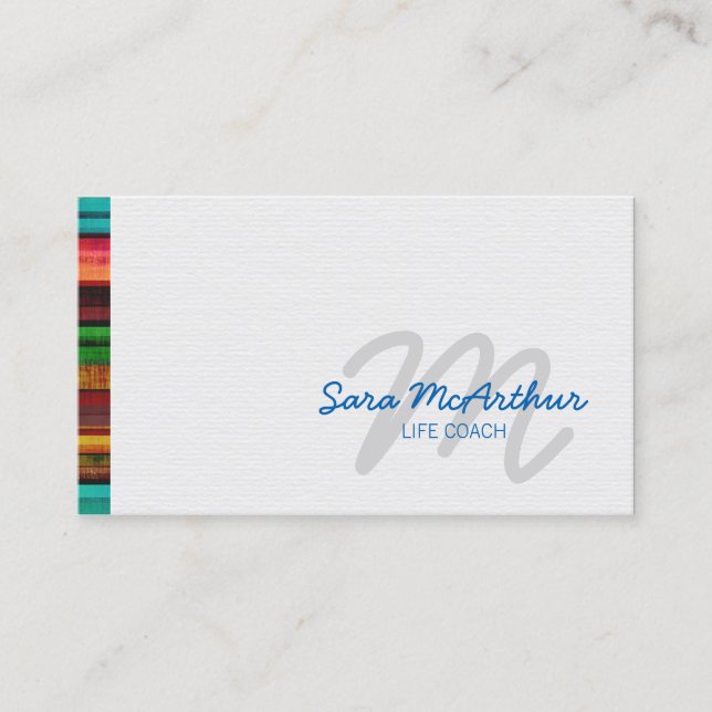 Skilled Services Colourful Edge Cursive Monogram Business Card (Front)
