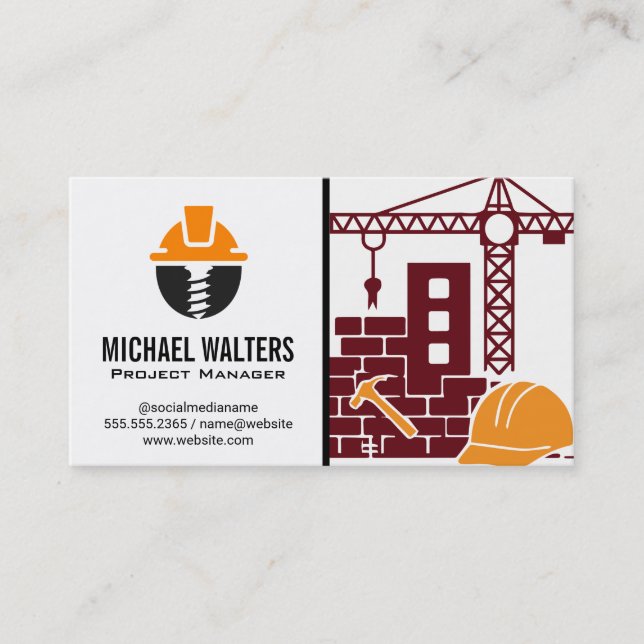 Skilled Worker | Construction Builder | Engineer Business Card (Front)