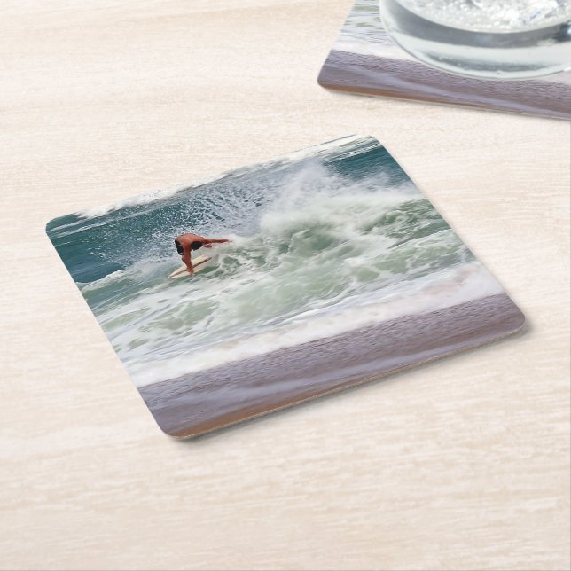 Skimboarding by Shirley Taylor Square Paper Coaster (Angled)