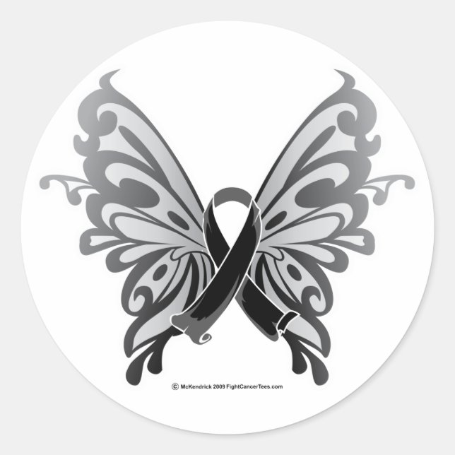 Skin Cancer Butterfly Ribbon Classic Round Sticker (Front)