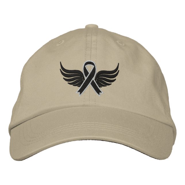 Skin Cancer Ribbon Wings Embroidered Hat (Front)