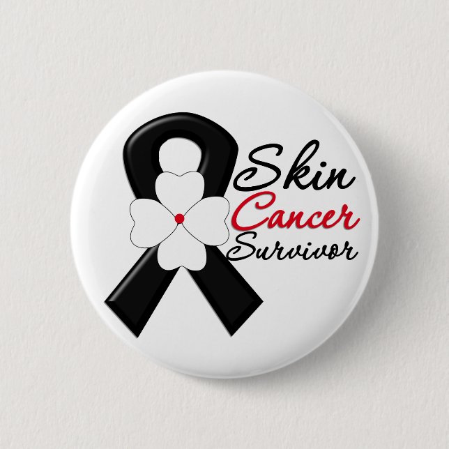 Skin Cancer Survivor Flower Ribbon 6 Cm Round Badge (Front)