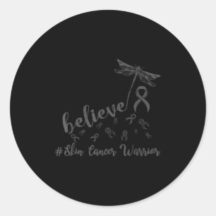 Skin Cancer Warrior Dragonfly Believe Hope Classic Round Sticker