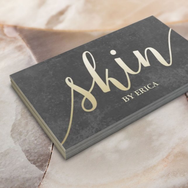 Skin Care Aesthetician Elegant Gold & Grey Business Card (Creator Uploaded)