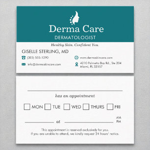 Skin Care Center Dermatologist Appointment Business Card