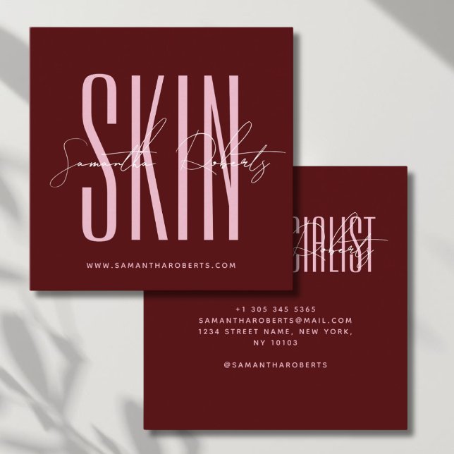 Skin care expert modern typography script red square business card (Creator Uploaded)