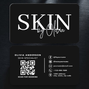 Skin Care QR Code Black White Business Card
