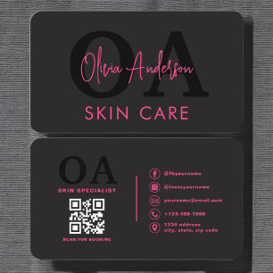 Skin Care QR Code Hot Pink Black Social Media Business Card