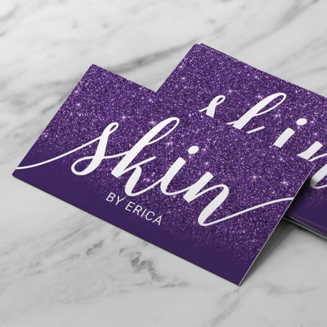 Skin Care Typography Deep Purple Aesthetician Business Card (Creator Uploaded)