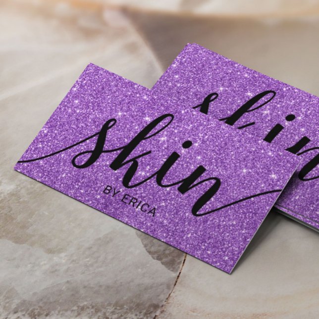 Skin Care Typography Purple Glitter Aesthetician Business Card (Creator Uploaded)