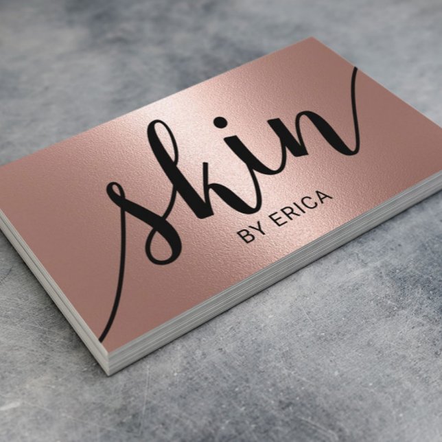 Skin Care Typography Rose Gold Aesthetician Business Card (Creator Uploaded)