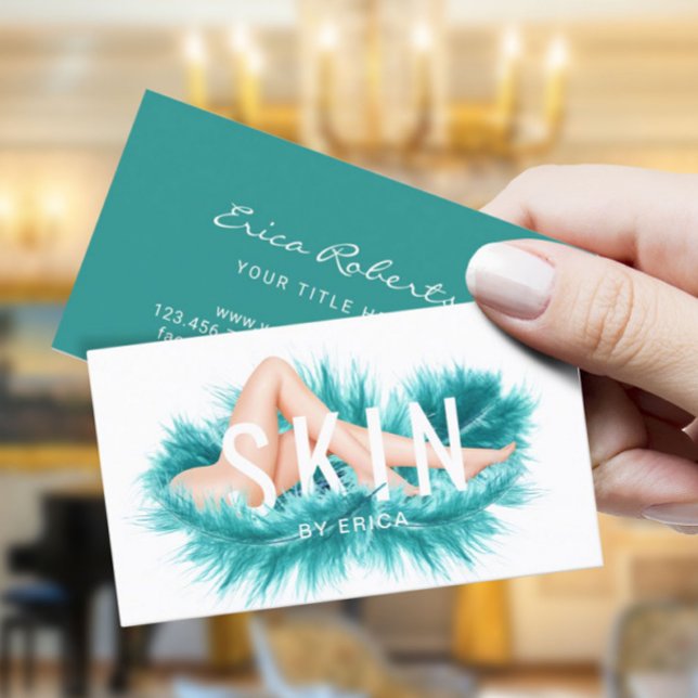 Skin Clinic & Laser Hair Removal Teal Feather Business Card (Creator Uploaded)