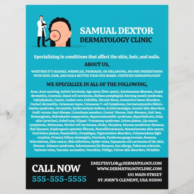 Skin Condition, Dermatologist, Dermatology Clinic Flyer (Front)