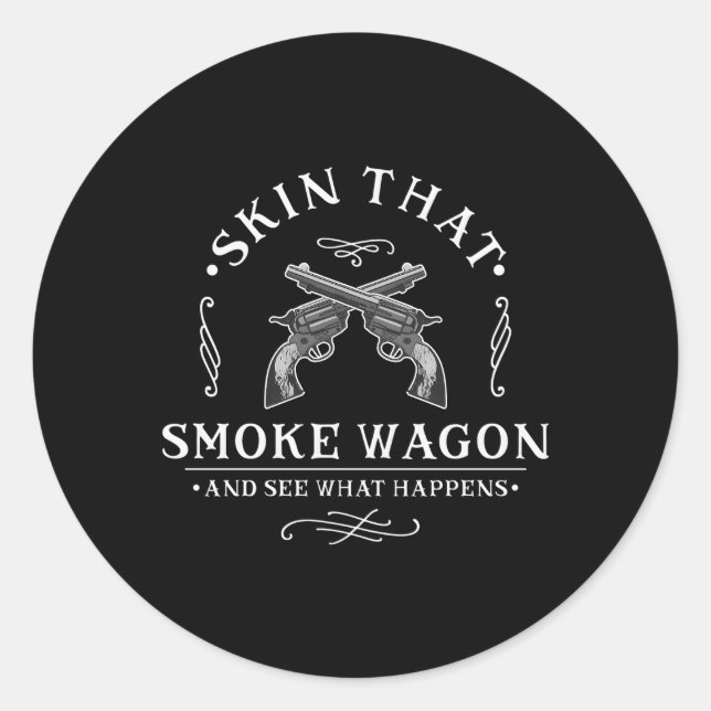 Skin T Smoke Wagon Western Distressed Revolver Cow Classic Round Sticker (Front)
