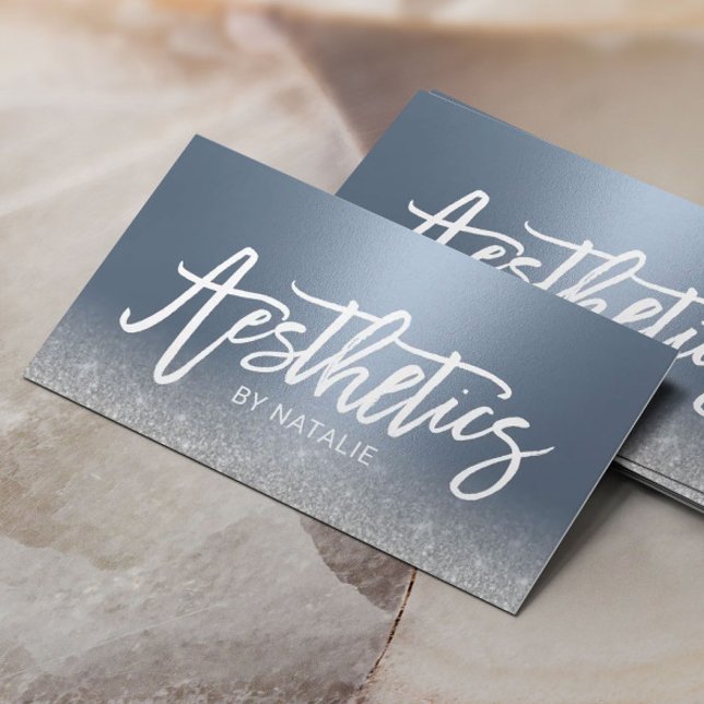 Skincare Aesthetician Dusty Blue Silver Aesthetics Business Card (Creator Uploaded)