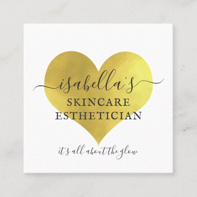 Skincare Aesthetician Makeup Artist Gold Foil Whit Square Business Card (Front)