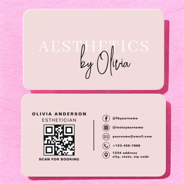 Skincare Aesthetician QR Code Blush Pink  Business Card (Creator Uploaded)