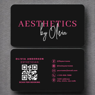 Skincare Aesthetician QR Code Hot Pink Black Business Card